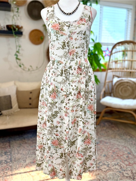 Frye Dresses & Skirts - FRYE Dress White Pink Green Floral Sundress Button Front Midi Spring Summer M